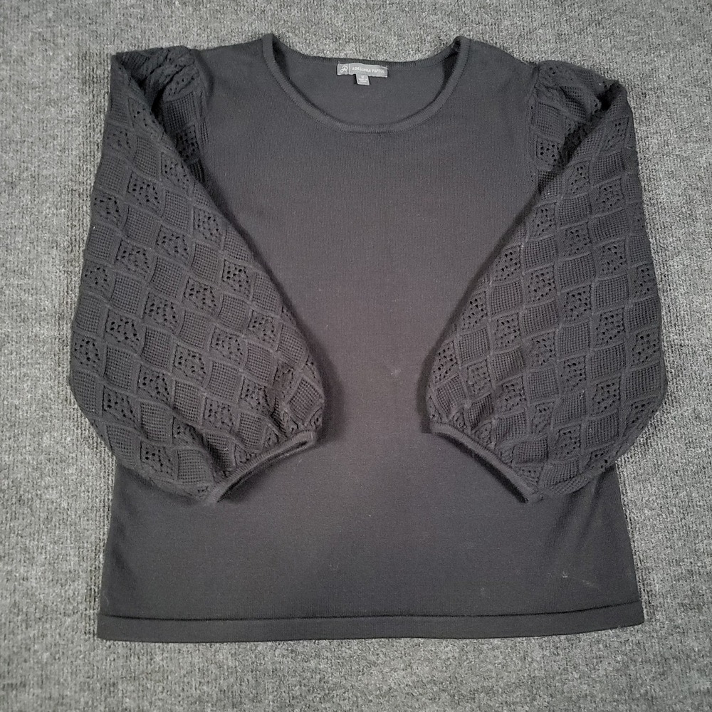 Adrianna Papell Black Puff Sleeve Knit Top Size M *Flaw*